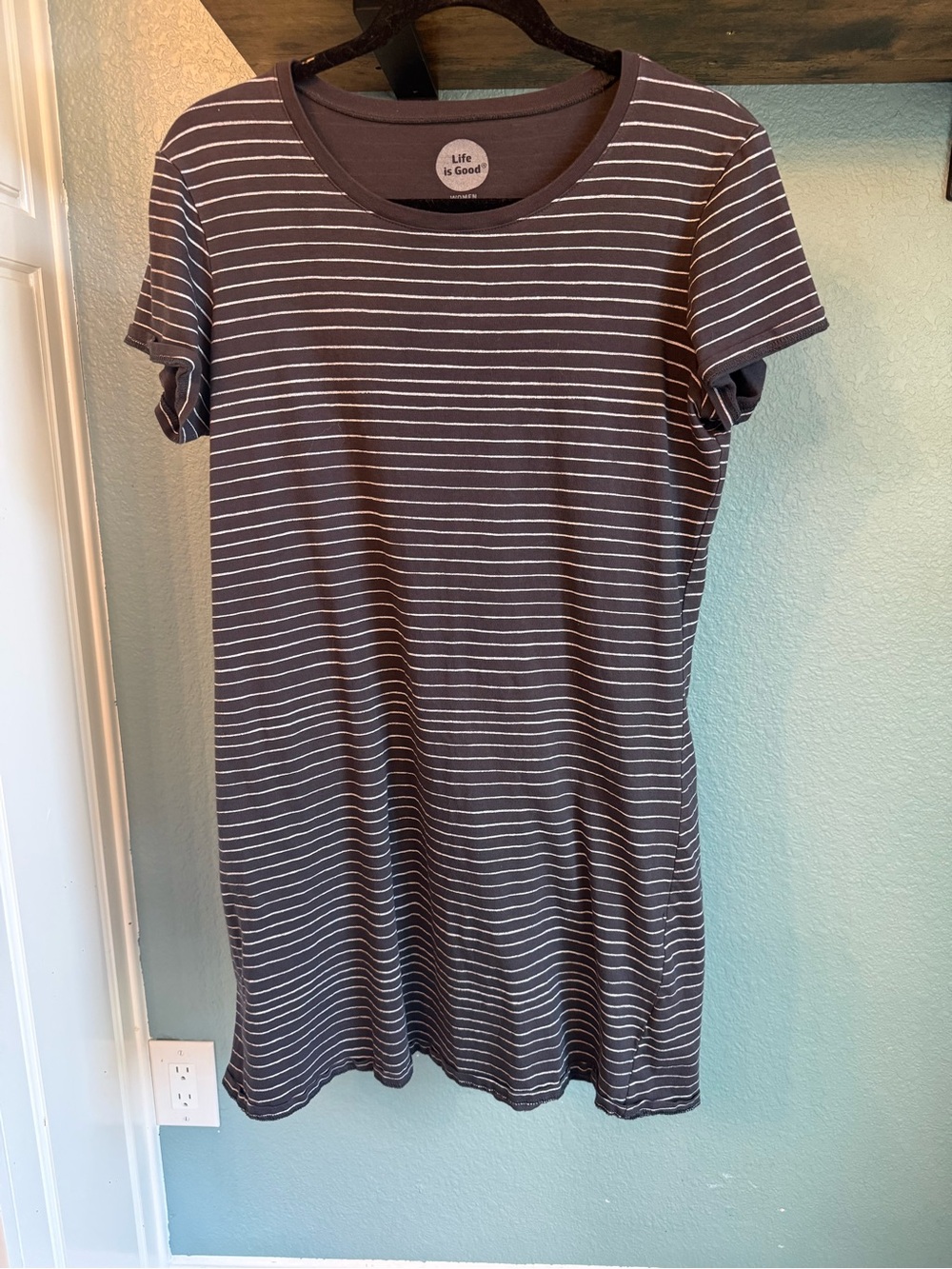 Life Is Good Striped T Shirt Dress Grey White 100% Cotton Casual Classic Fit M